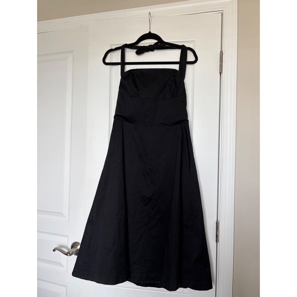 White House Black Market Black Halter Fit Flare Midi Dress Size 8 Smocked Back